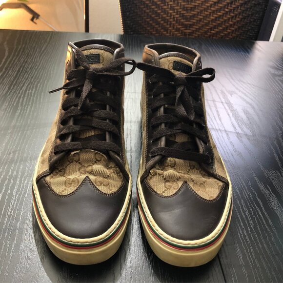 Gucci GG Wingtip Canvas High Top Sneakers Beige Brown 163236 9G Men’s US 10 - Picture 11 of 11